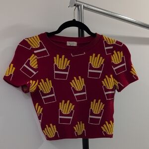 Debut Red and Yellow French Fry Pattern Crop Top